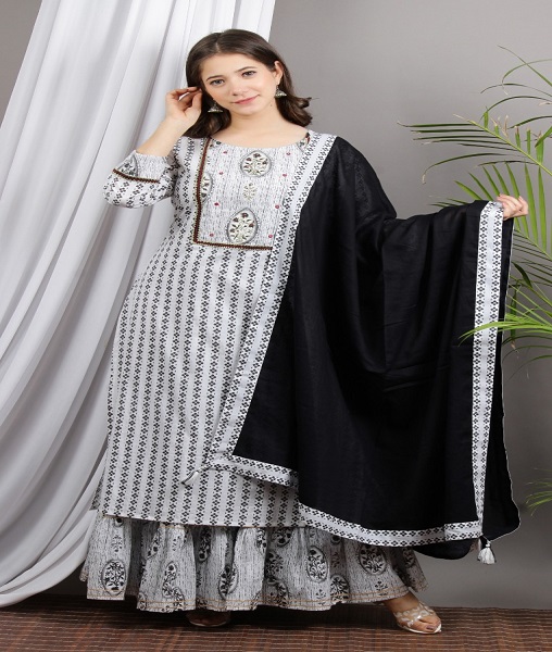 * AA Beautiful Heavy Cotton Printed with Embroidered work kurti